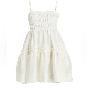 SHONA JOY BRUNA SHIRRED LINEN-BLEND MINI DRESS